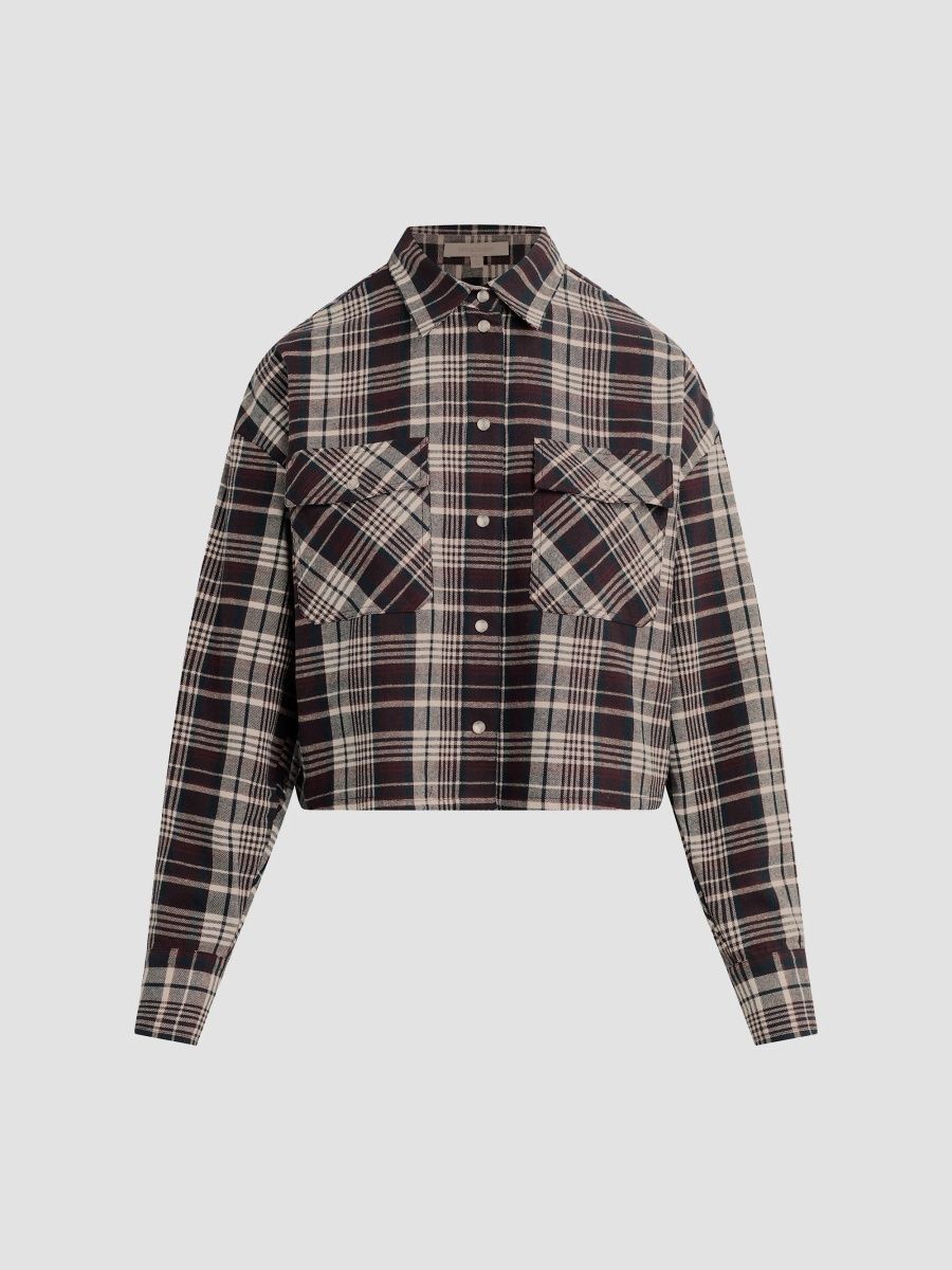 Favorite Daughter Women's The New Habit Plaid Cotton Crop Shirt - Navy Port Plaid - Size XS
