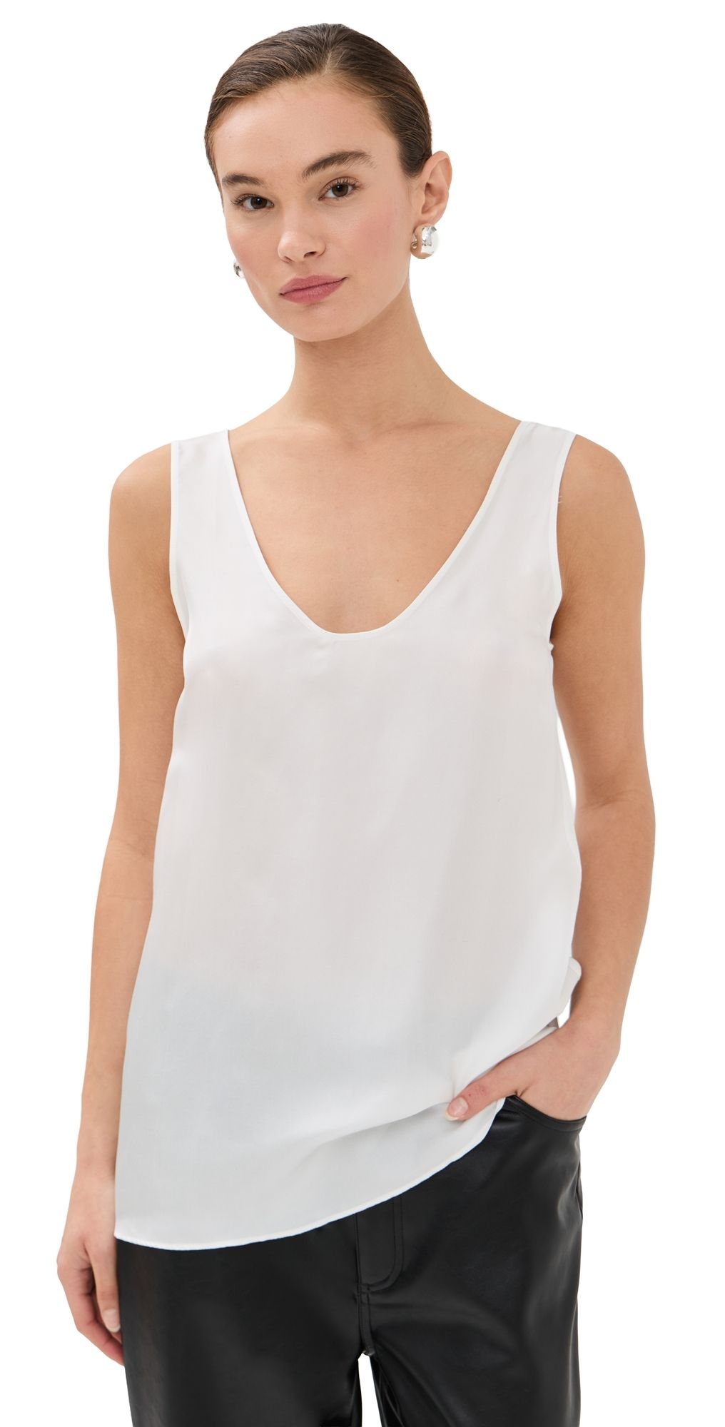 Another Tomorrow Silk Tank Off White L