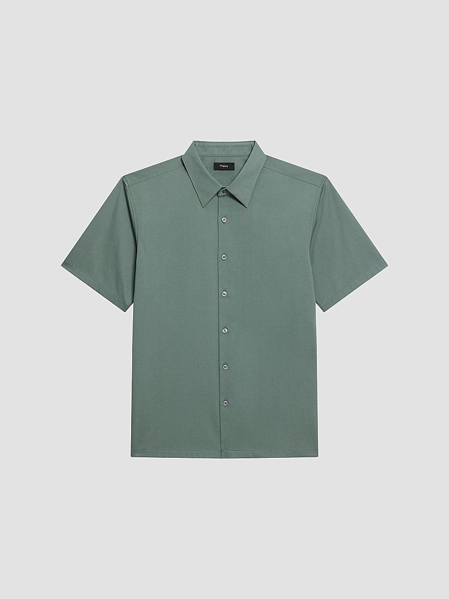 Theory Men's Irving Cotton Short-Sleeve Shirt - Light Pine Grove - Size XXL