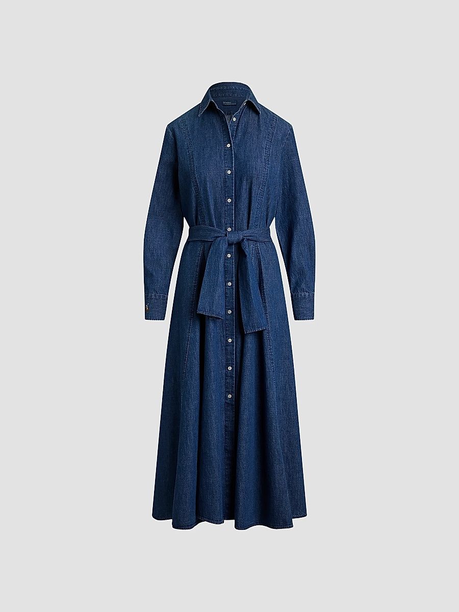 Polo Ralph Lauren Women's Chambray Tie-Waist Midi Shirtdress - Chambray Blue - Size 10