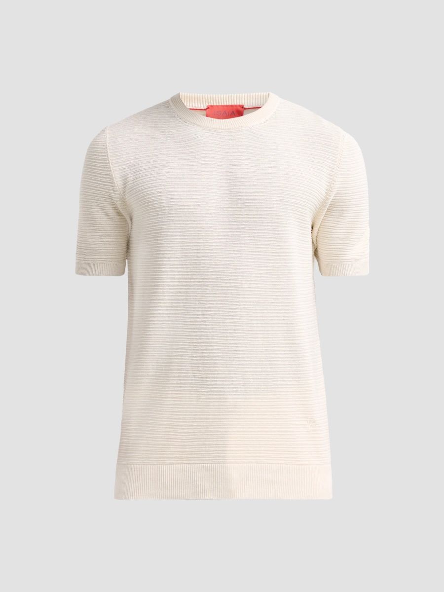 Isaia Men's Silk-Linen Rib-Knit Short-Sleeve Sweater - White - Size Medium