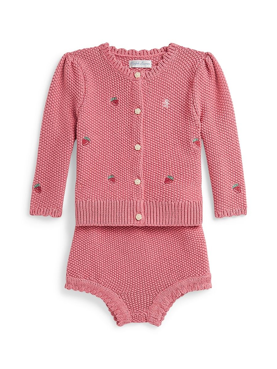 Baby Girl's Strawberry Cotton Cardigan & Bloomers Set - Desert Rose - Size 9 Months