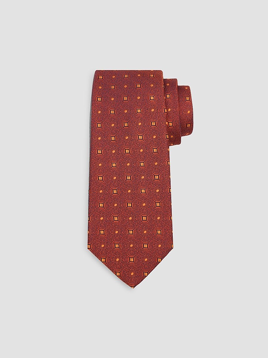 Men's Geometric Woven Silk Tie - Orange