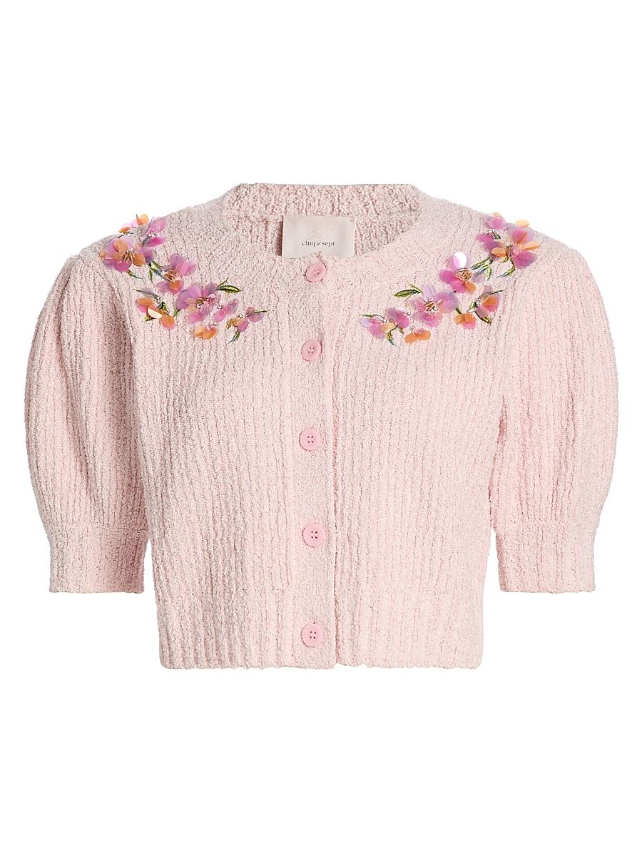 Women's Iris Millicent Trailing Puff-Sleeve Crop Cardigan - Rosy Cloud - Size XL