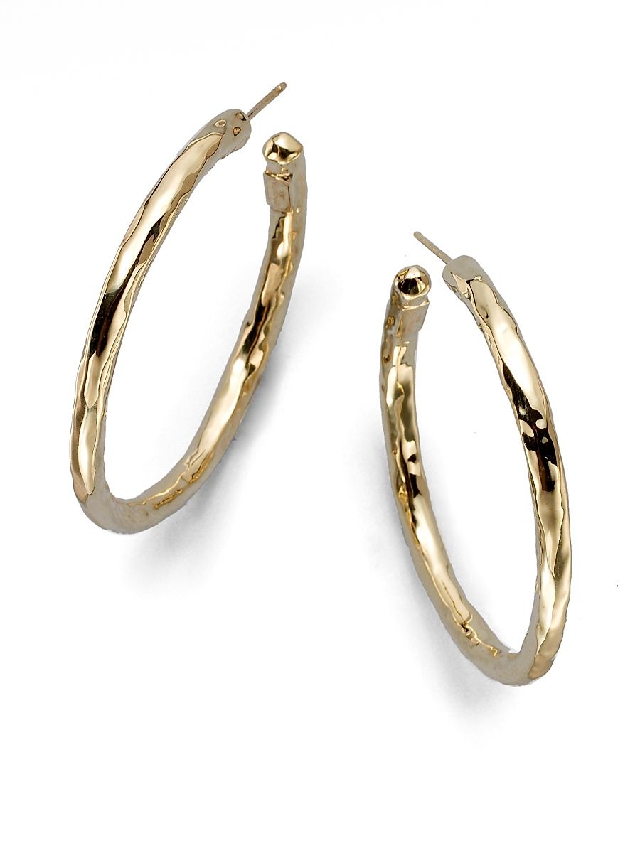 Women's Classico Medium 18K Yellow Gold Hammered Hoop Earrings - Gold