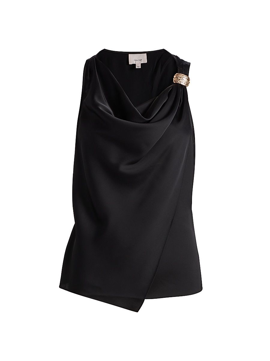 Women's Bangle Elora Cowlneck Satin Top - Black - Size Medium