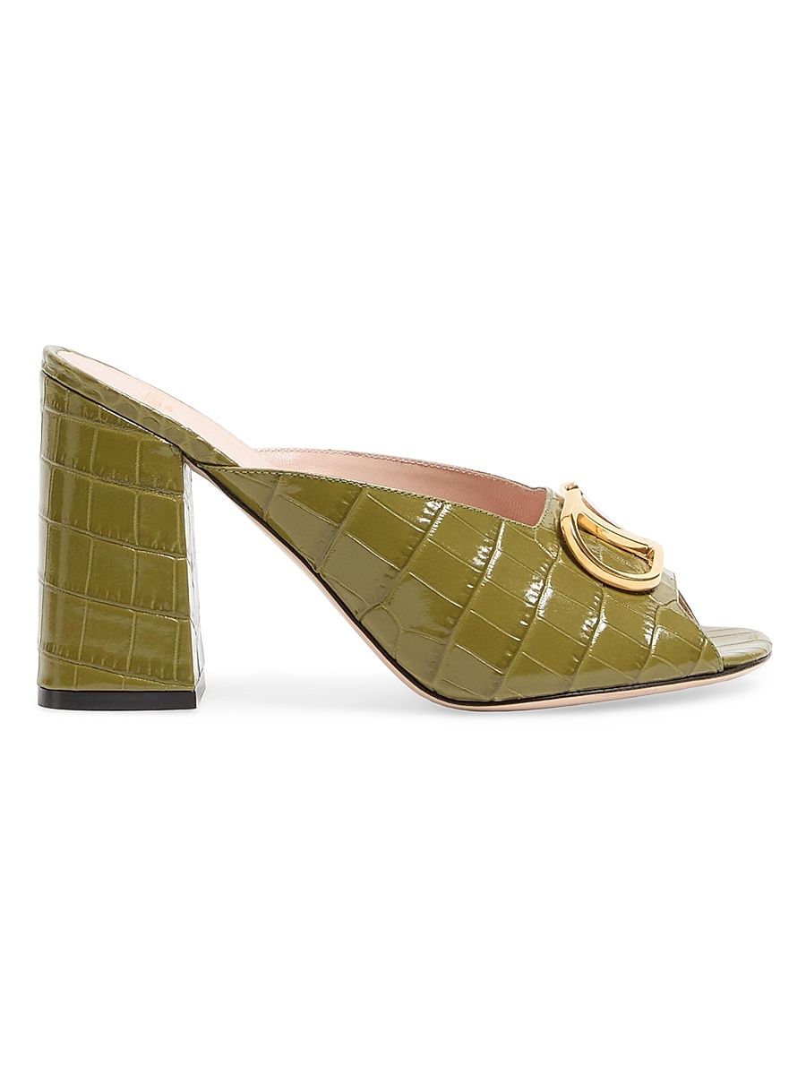 Women's VLogo Signature 95MM Slide Sandals in Printed Calfskin - Green - Size 5