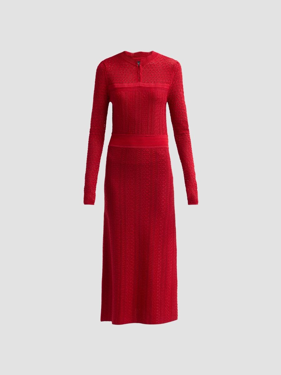 Elie Tahari Women's The Remi Pointelle-Knit Sweater Dress - Red Love Lurex - Size XS