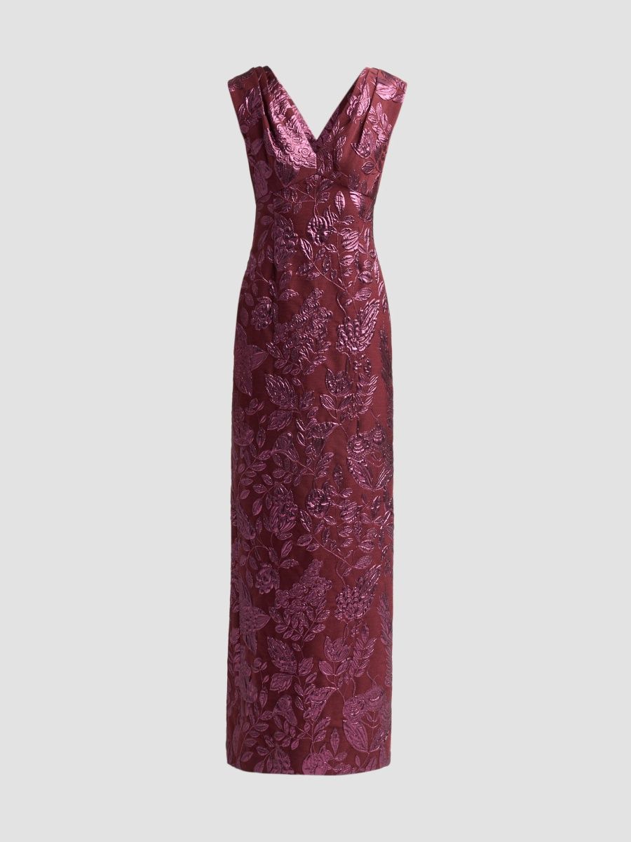 Lela Rose Women's Floral Fil Coupé V-Neck Gown - Plum - Size 16