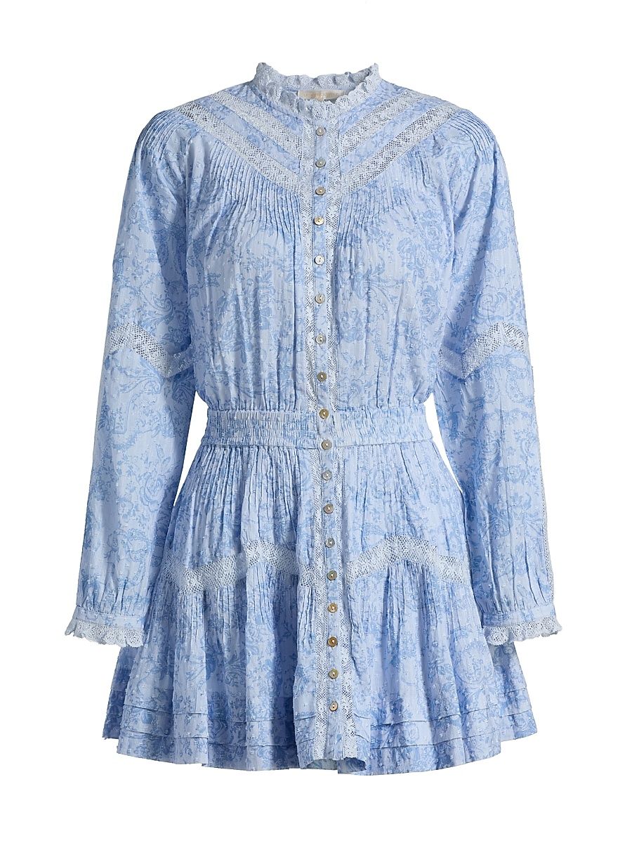 Women's LoveShackFancy x Visit Savannah Calia Floral Lace-Trimmed Minidress - Azalea Blue - Size Medium