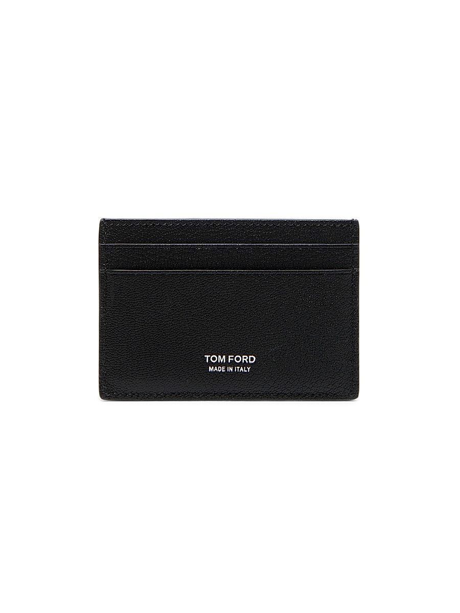 Men's Elongated T-Line Leather Card Case - Black