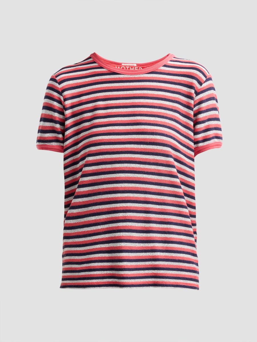 Mother Women's The Lil Goodie Ringer T-Shirt - Navy Silver Pink - Size XL