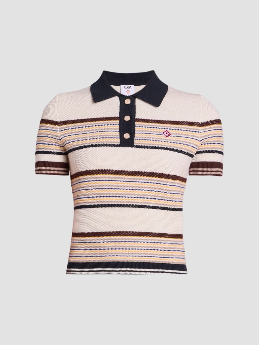 Casablanca Women's Café Striped Cotton & Wool-Blend Polo Top - Multi - Size XL
