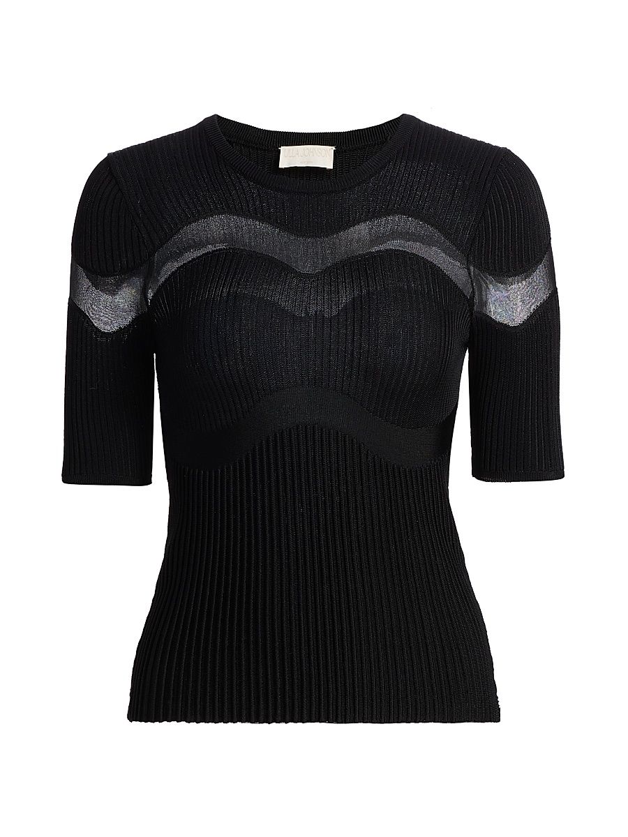 Women's Ayla Ribbed Sheer-Panel Top - Noir - Size XL
