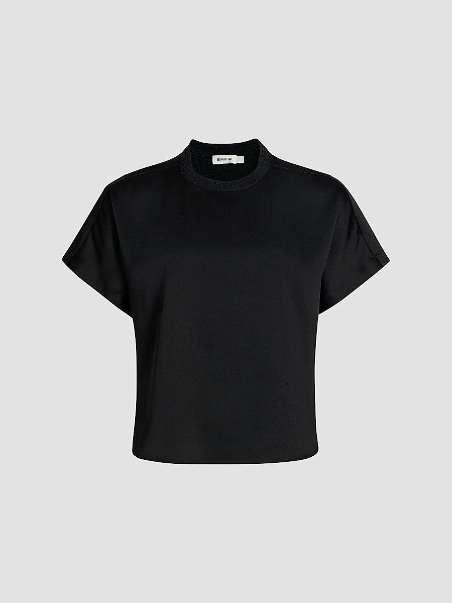 SIMKHAI Women's Addy Knit-Back T-Shirt - Black - Size XS
