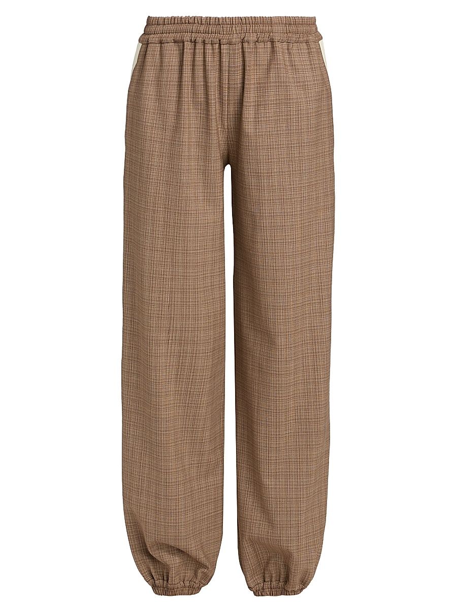 Women's Plaid Wool-Blend Logo Tape Trousers - Multi Brown - Size XL