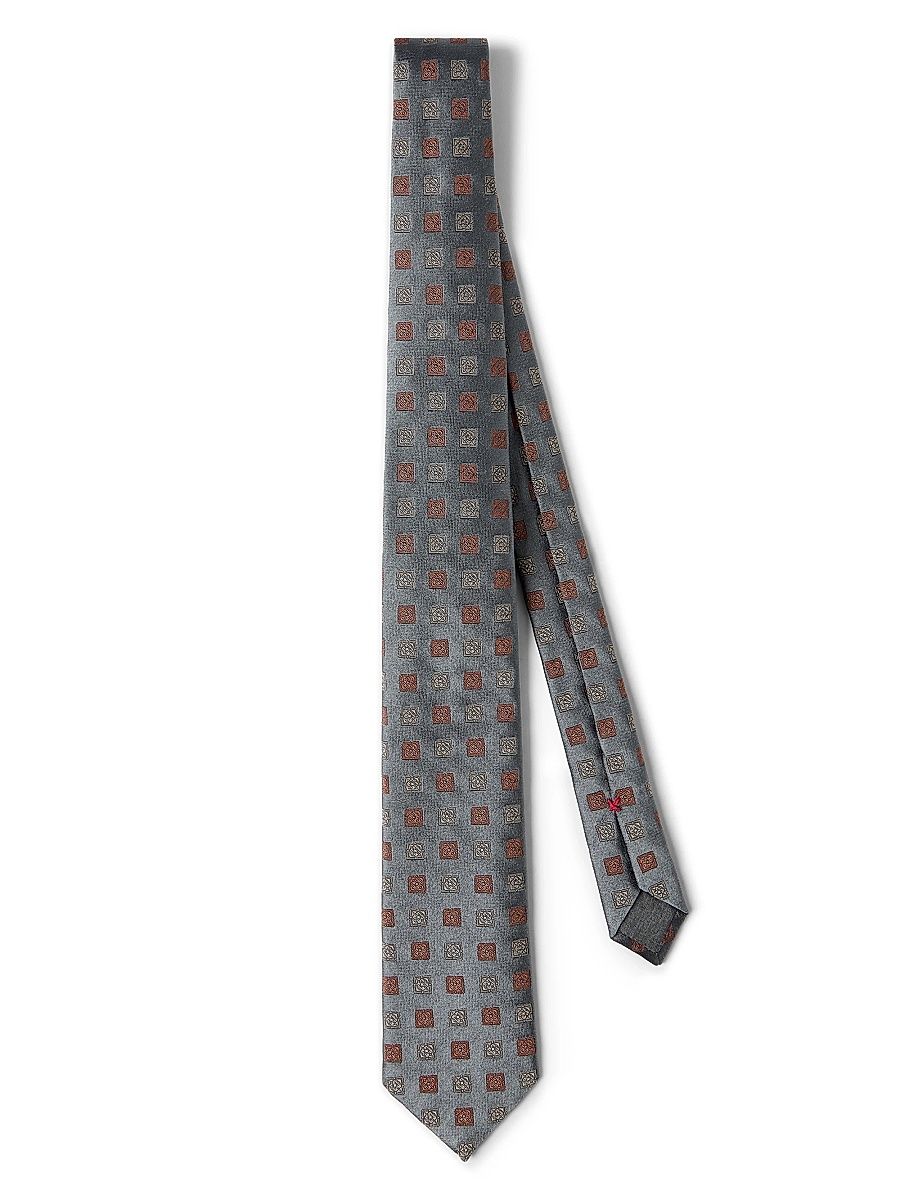 Men's Silk Tie with Squares Pattern - Grey