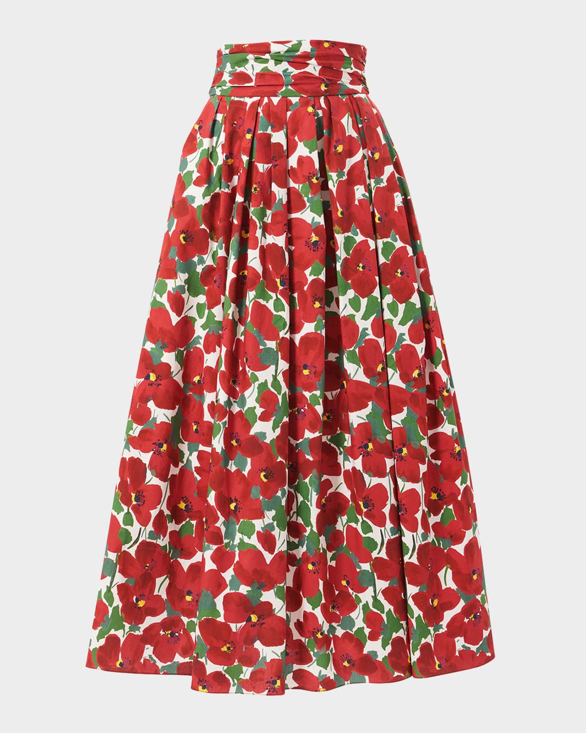 Floral Pleated Cummerbund Midi Skirt