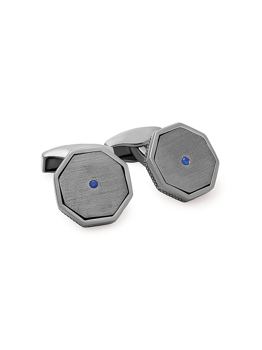 Men's Black Rhodium-Plated Sterling Silver & Sapphire Octagon Cufflinks - Blue