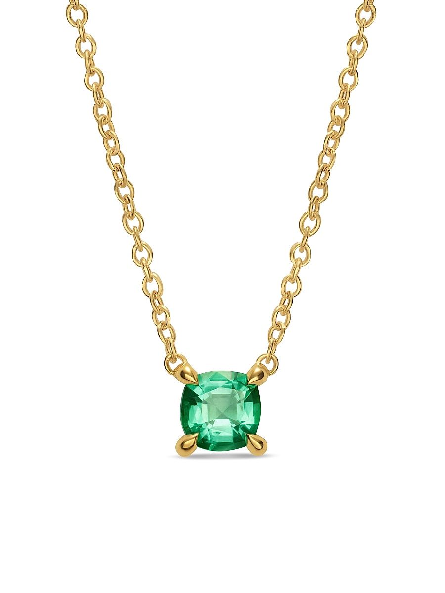 Women's Micro Chatelaine Pendant Necklace in 18K Yellow Gold - Emerald - Size 17