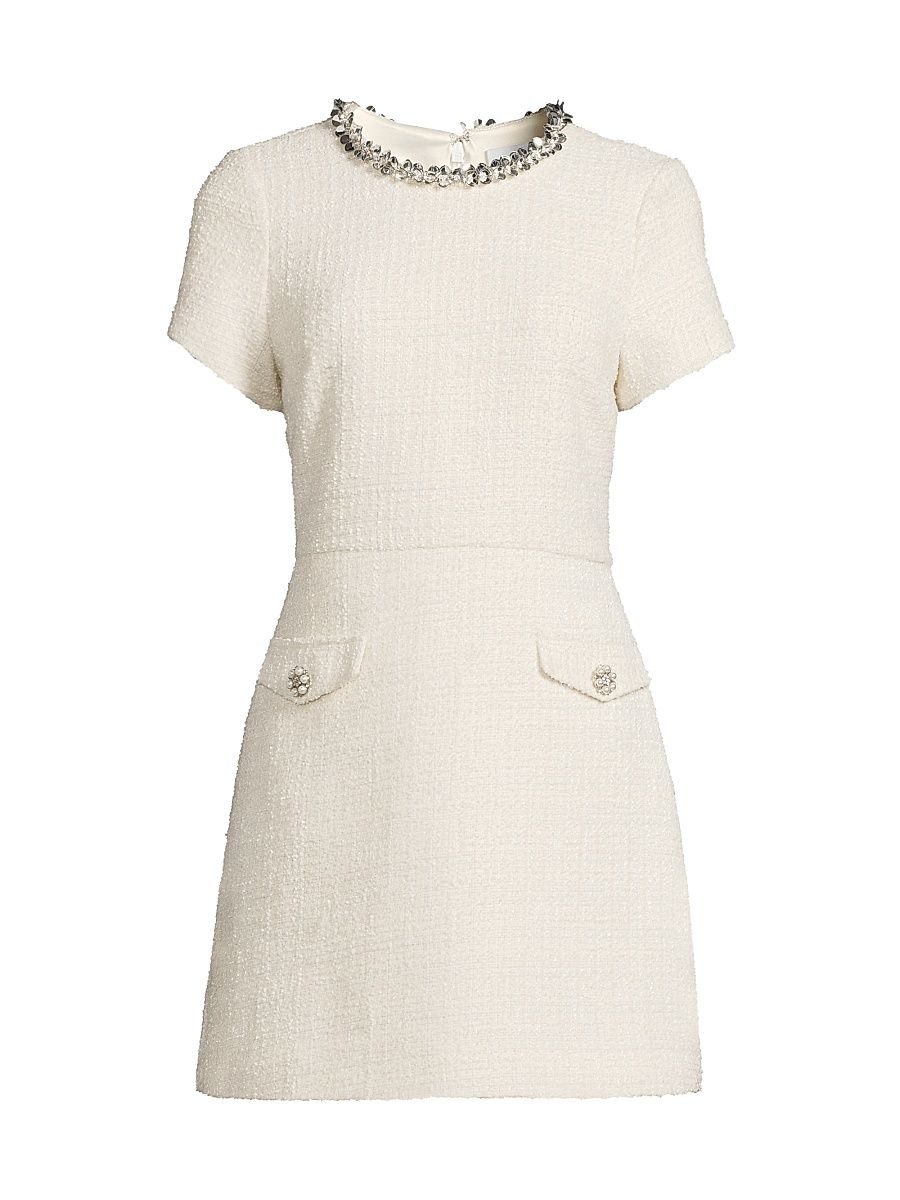 Women's Drop 11 Daria Embellished-Trim Tweed Minidress - White - Size 12