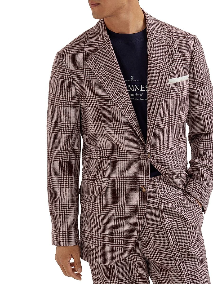 Men's Wool, Cashmere and Silk Prince of Wales Deconstructed Cavallo Blazer - Red - Size 44