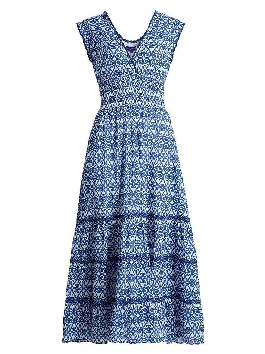 Women's Hilda Printed Cotton Midi-Dress - Blue Siro - Size XL