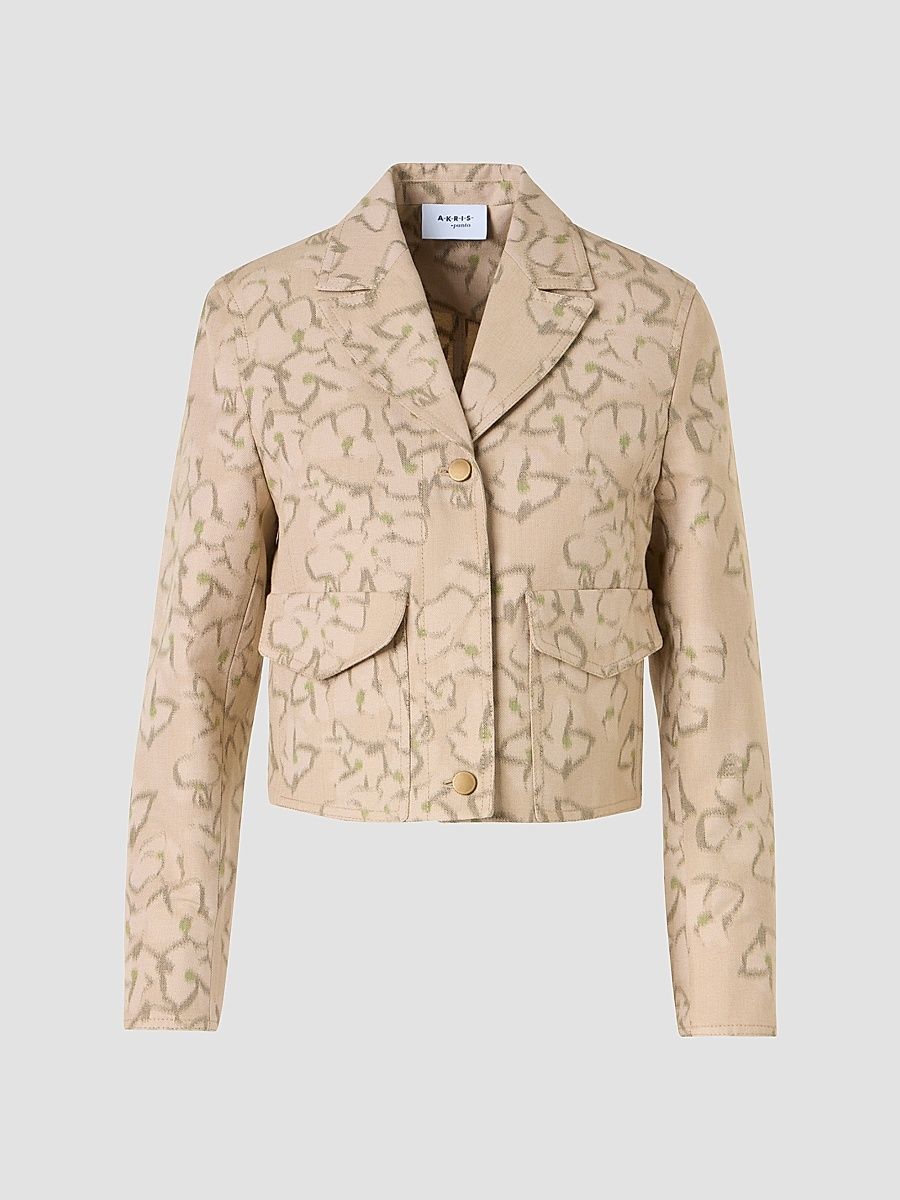 Women's Floral Print Canvas Jacket - Beige Olive - Size 16