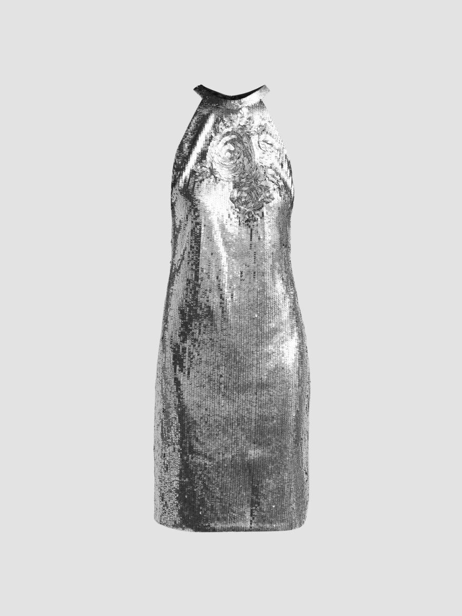 Ungaro Women's Maris Sequined Hand-Beaded Knee-Length Dress - Silver - Size 12