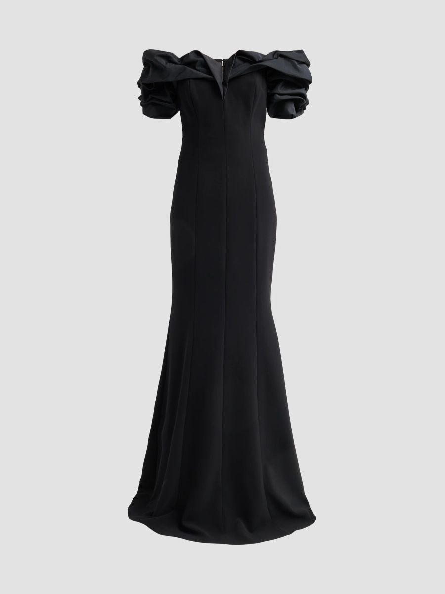 Teri Jon by Rickie Freeman Women's Crepe Off-The-Shoulder Gown - Black - Size 20