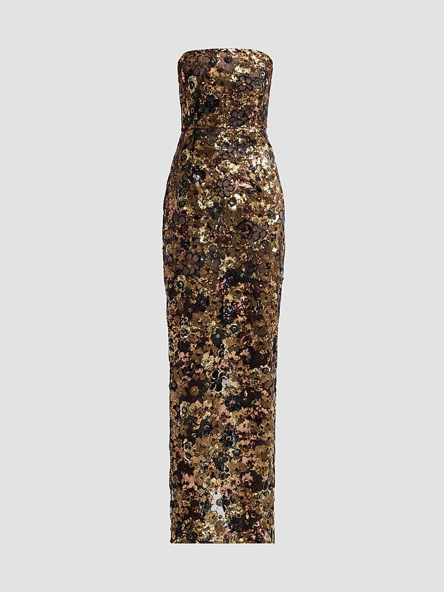 Women's Farah Floral Sequin-Embellished Maxi Dress - Gold Mutli - Size Small