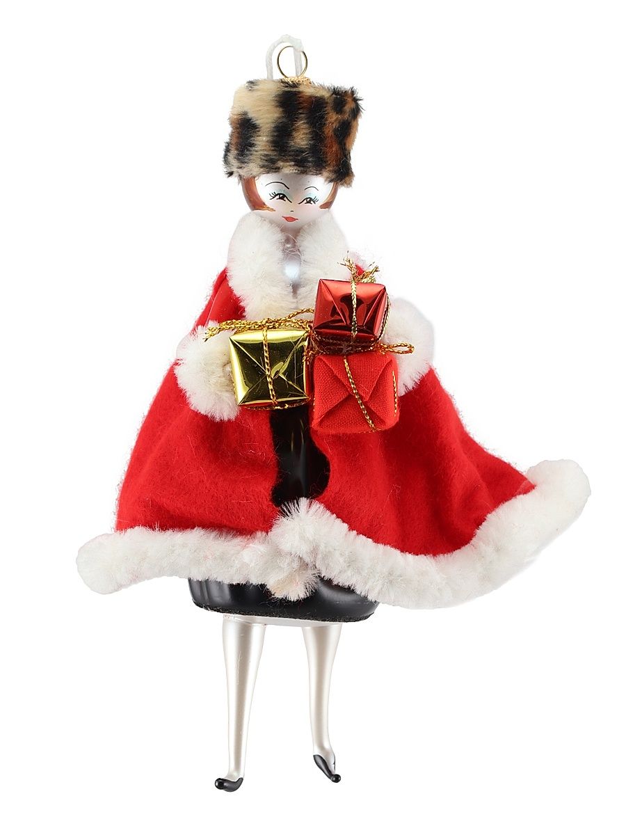 Soffieria De Carlini Lady with Red Coat & Leopard Hat Ornament