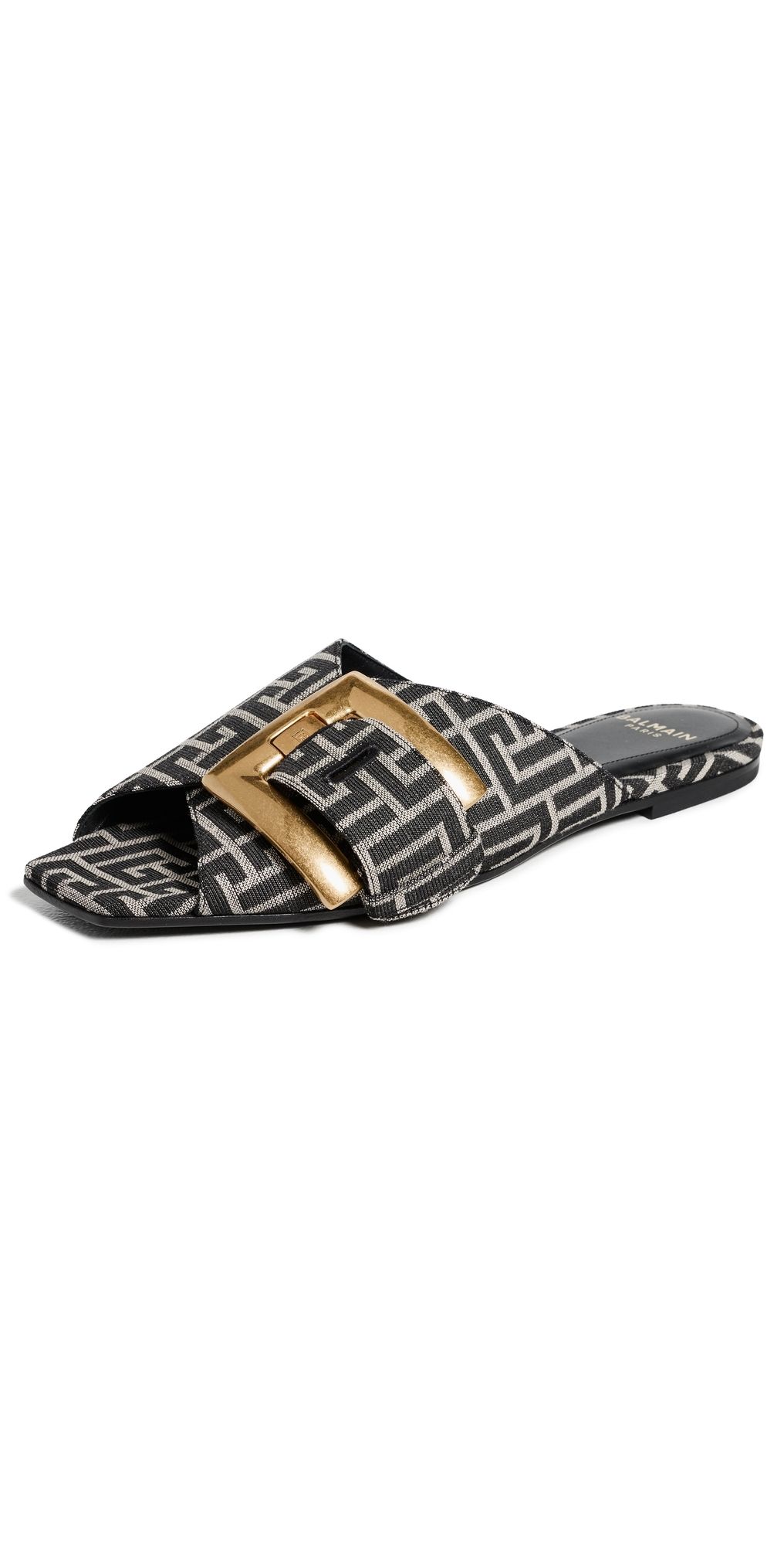 Balmain Anthem Monogram Jacquard Flat Sandals GFE Ivory/Black 41