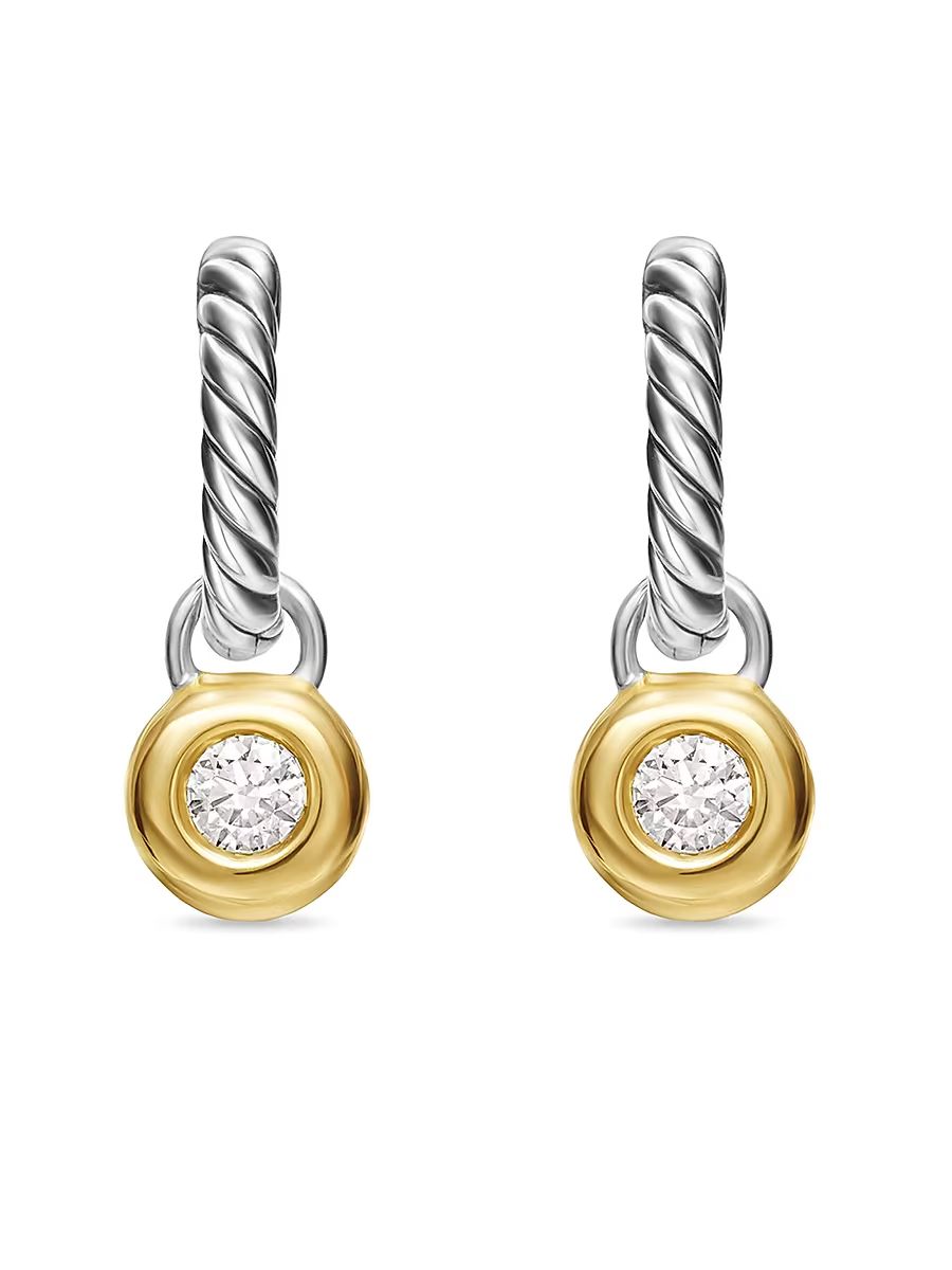 Women's Petite Cable Huggie Drop Earrings in Sterling Silver with 14K Yellow Gold and Diamonds, 17.5MM - Diamond