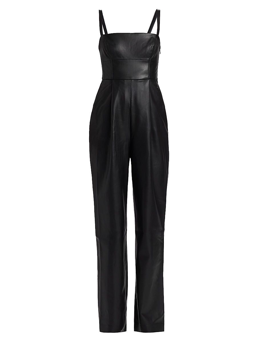 Women's Faux Leather Squareneck Jumpsuit - Black - Size Small