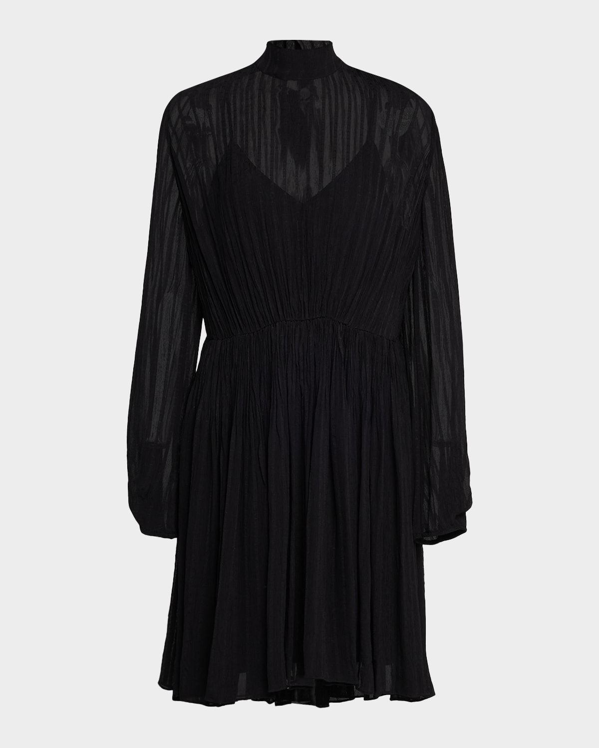 Crinkle Stripe Long-Sleeve Mini Dress