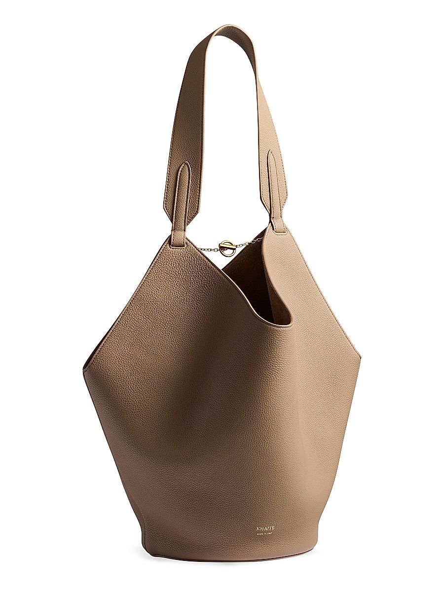 Women's Small Lotus Leather Tote Bag - Mokka
