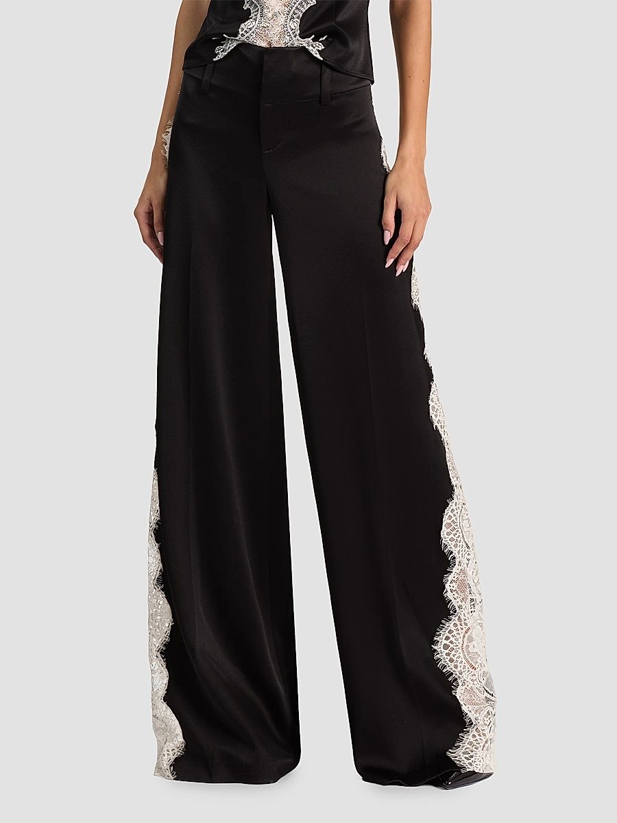 ALICE + OLIVIA Women's Olivia Lace-Godet Wide-Leg Pants - Black Chino - Size 14