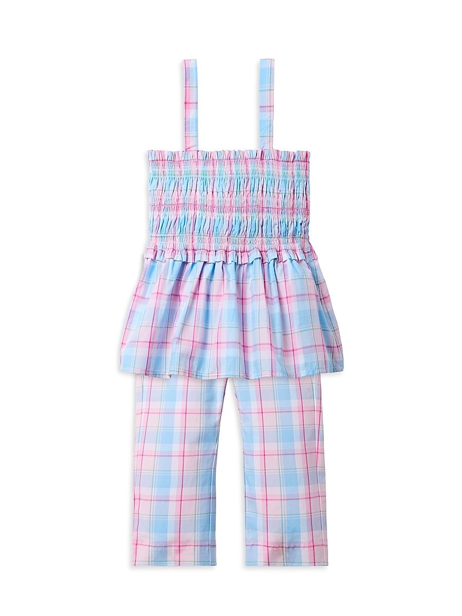 Little Girl's & Girl's Madras Plaid Top & Pants Set - Pink Blue - Size 12
