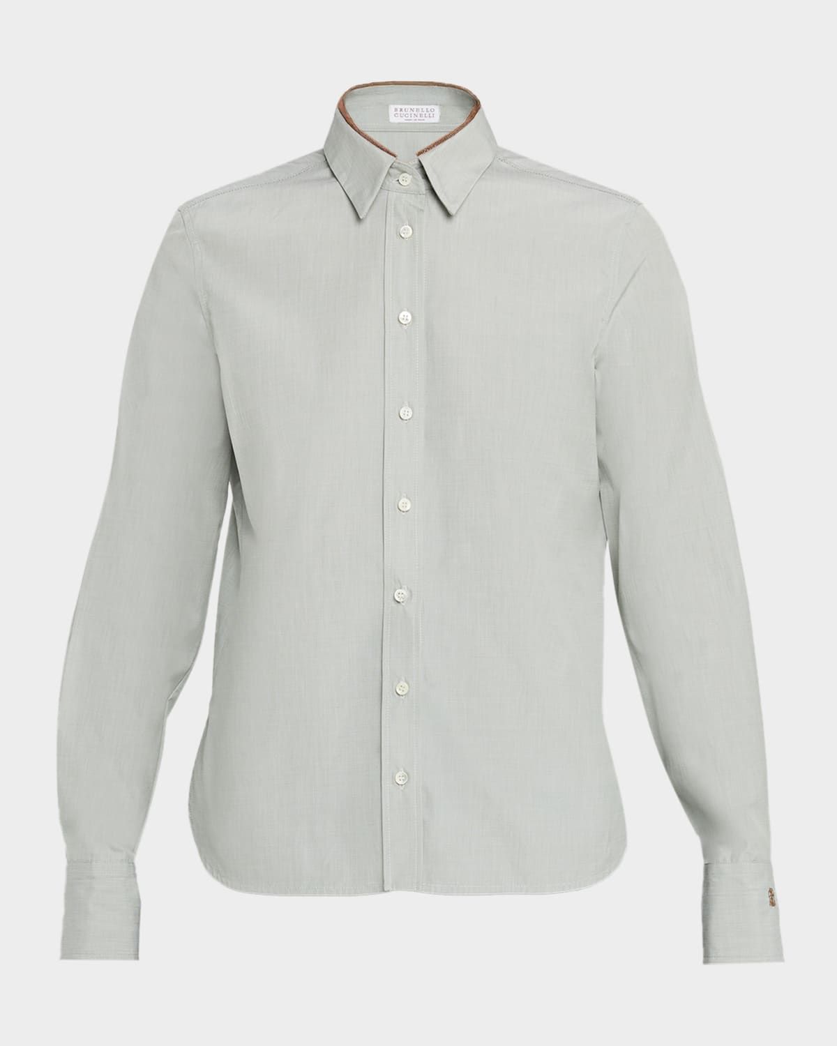 Monili-Collar Chambray Button-Down Shirt