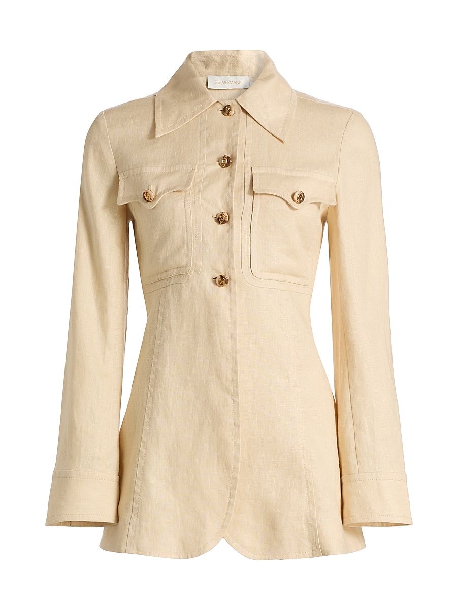Women's Carousel Belted Linen Shirt - Cream - Size 8