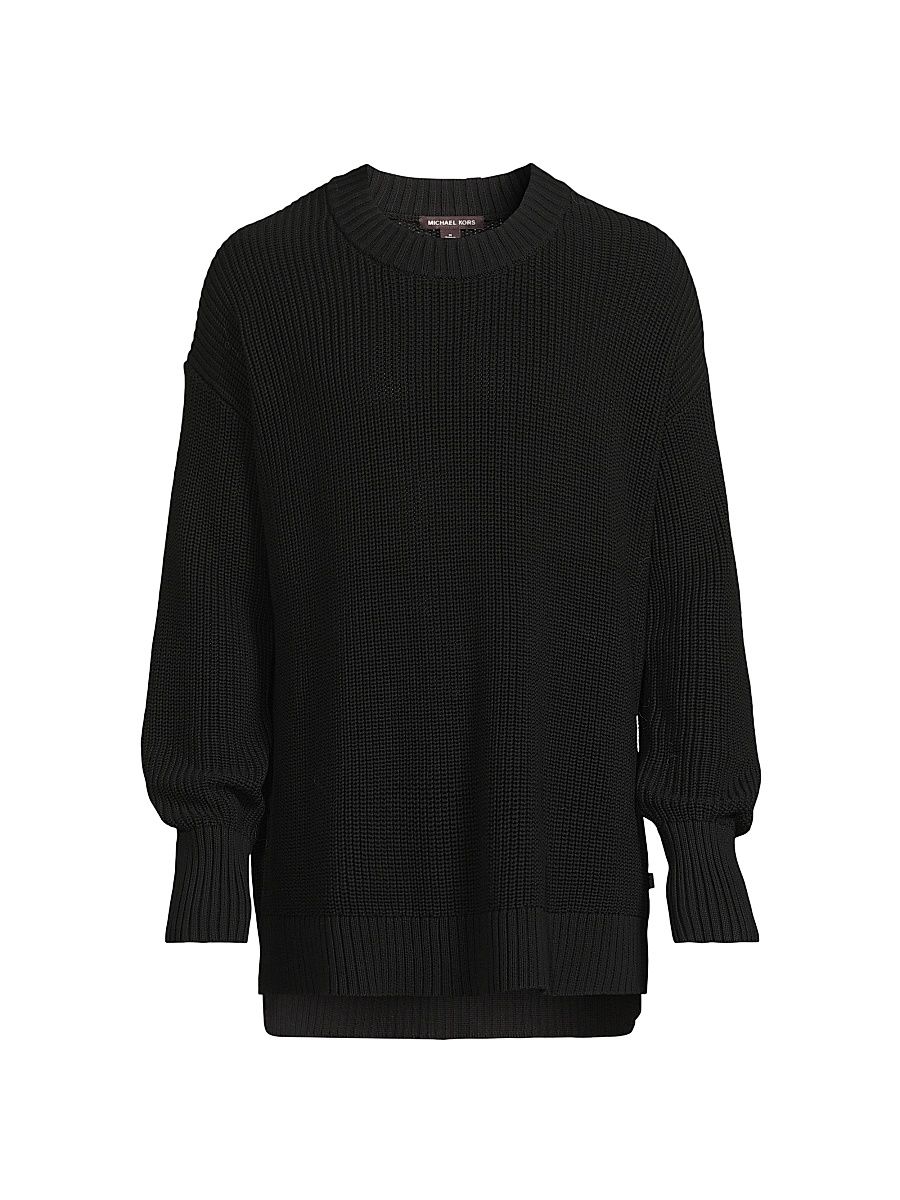 Men's Stepped Hem Cotton Sweater - Black - Size Large