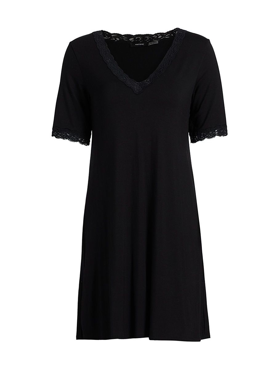 Women's Feathers Essentials Lace-Trim A-line Minidress - Black - Size Large