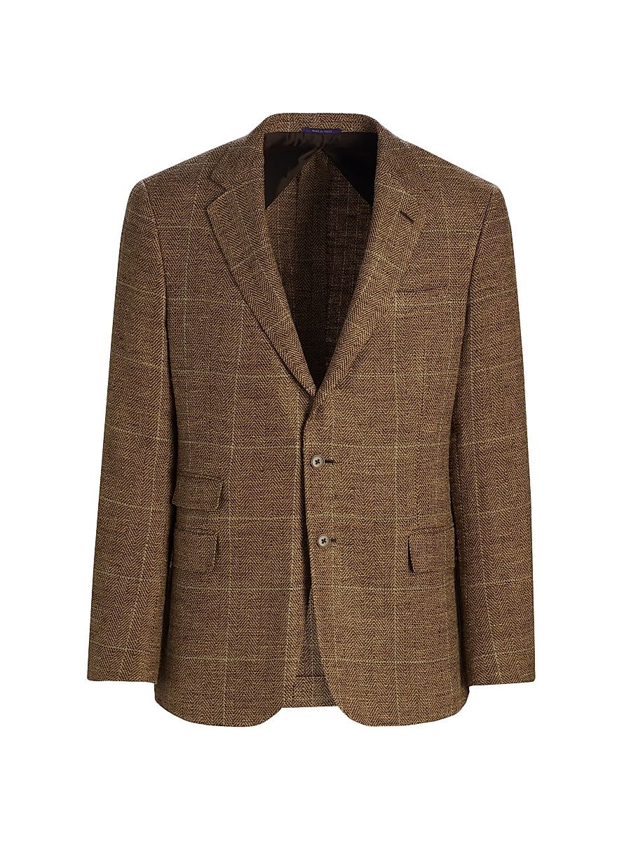 Men's Kent Herringbone Check Linen-Silk-Cotton Sport Coat - Tan - Size 46
