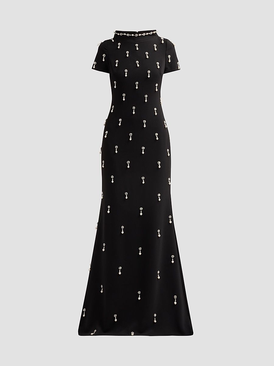 Women's Crystal Embellished Mermaid Gown - Black - Size 16