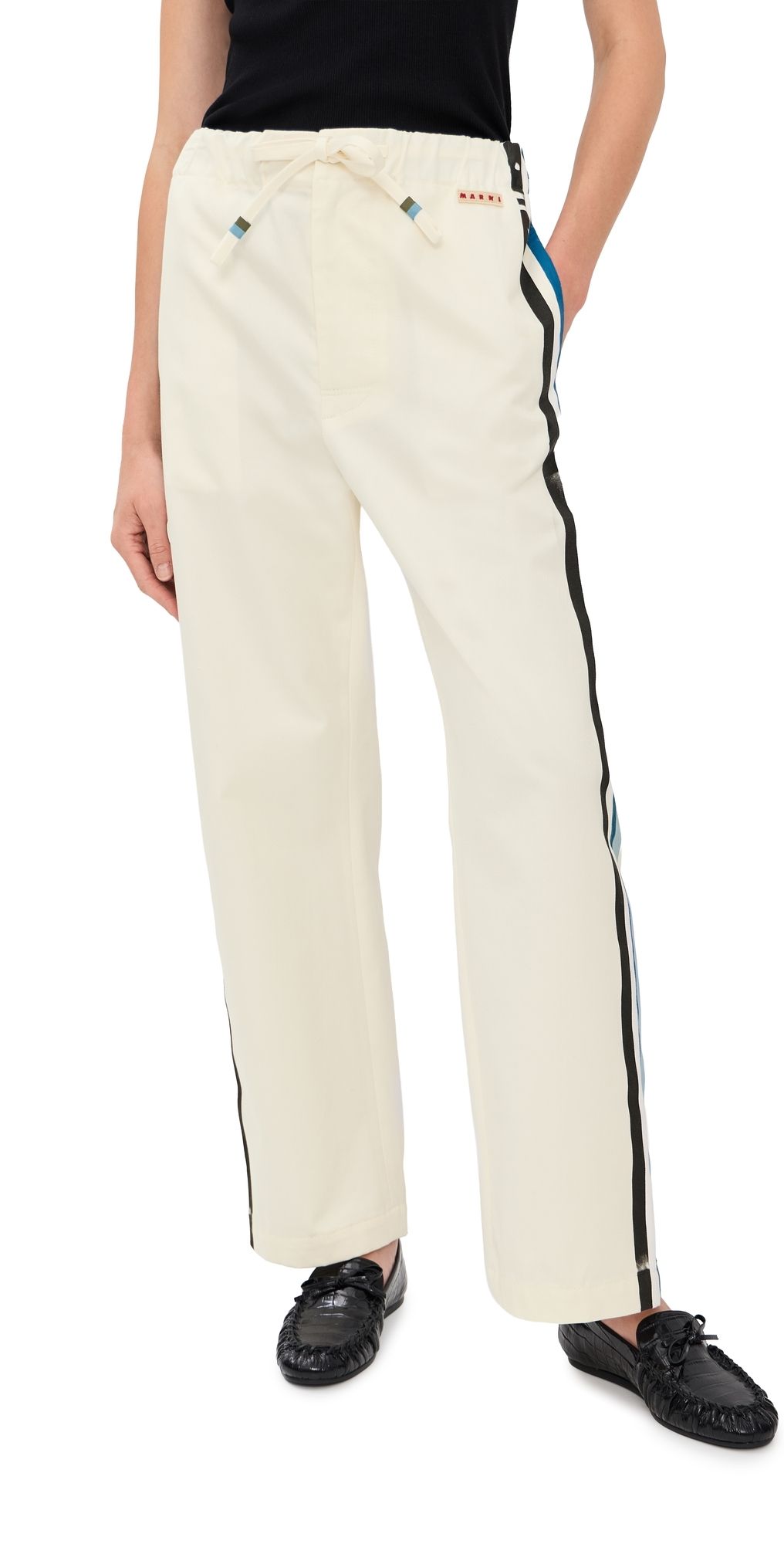 Marni White Gabardine Track Pants Lily White 42