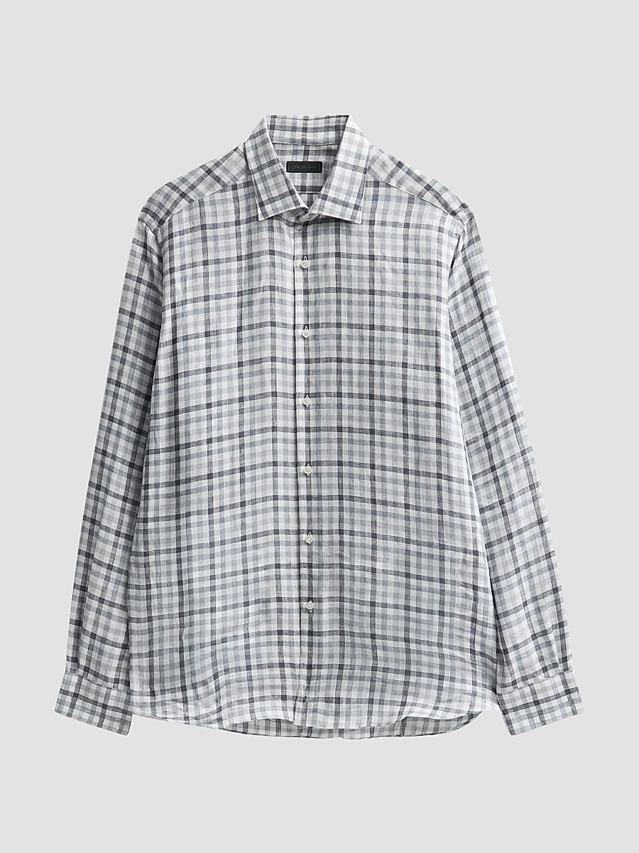 Men's COLLECTION Check Linen Shirt - Black - Size XXL