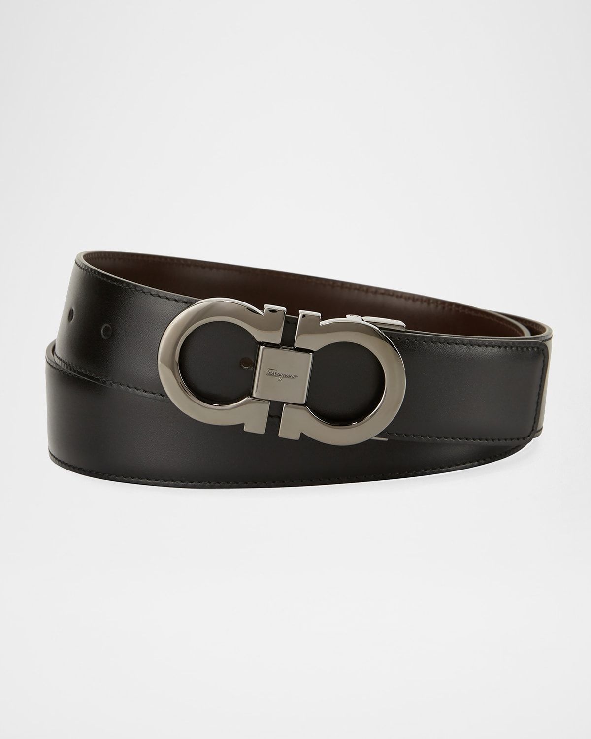 Men & apos;s Reversible Leather Double-Gancio Belt