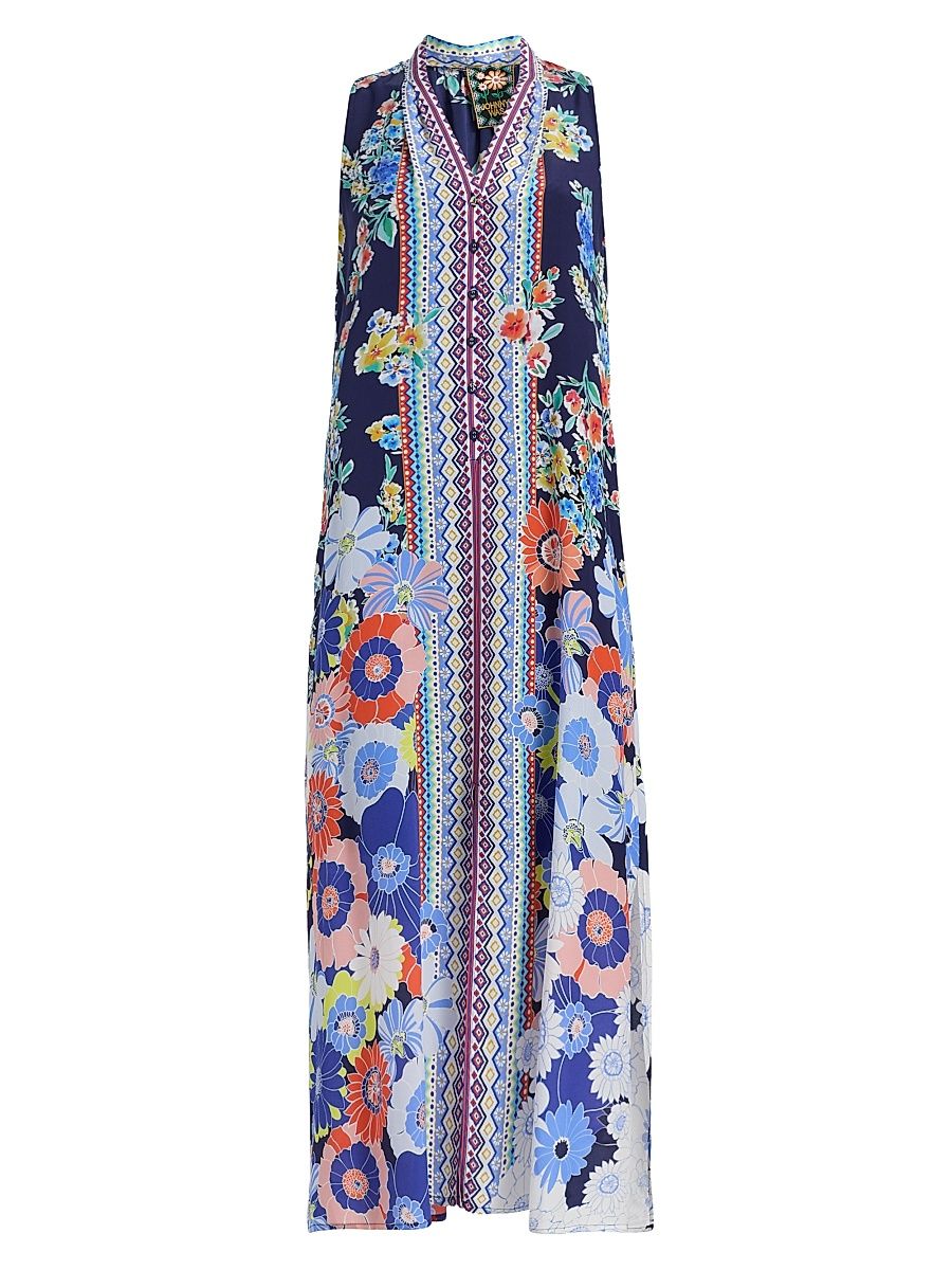Women's Banksia Floral Silk Maxi Dress - Tiana Scarf - Size XL