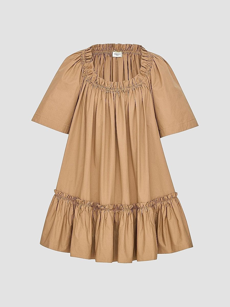 Saint Laurent Women's Ruffled Dress in Cotton - Chatain - Size 8